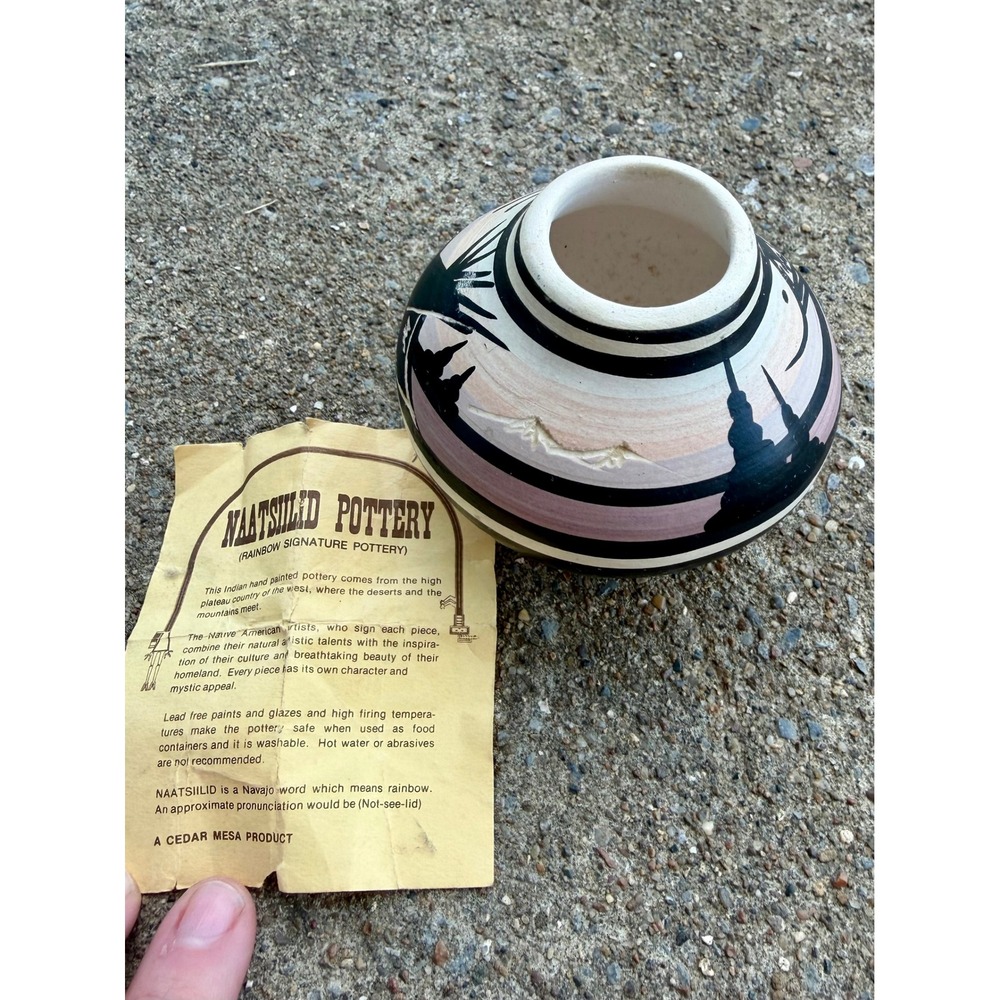 Cedar Mesa Navajo Pottery Naatsiilid Rainbow Seed Jar Hand Painted Signed 3in